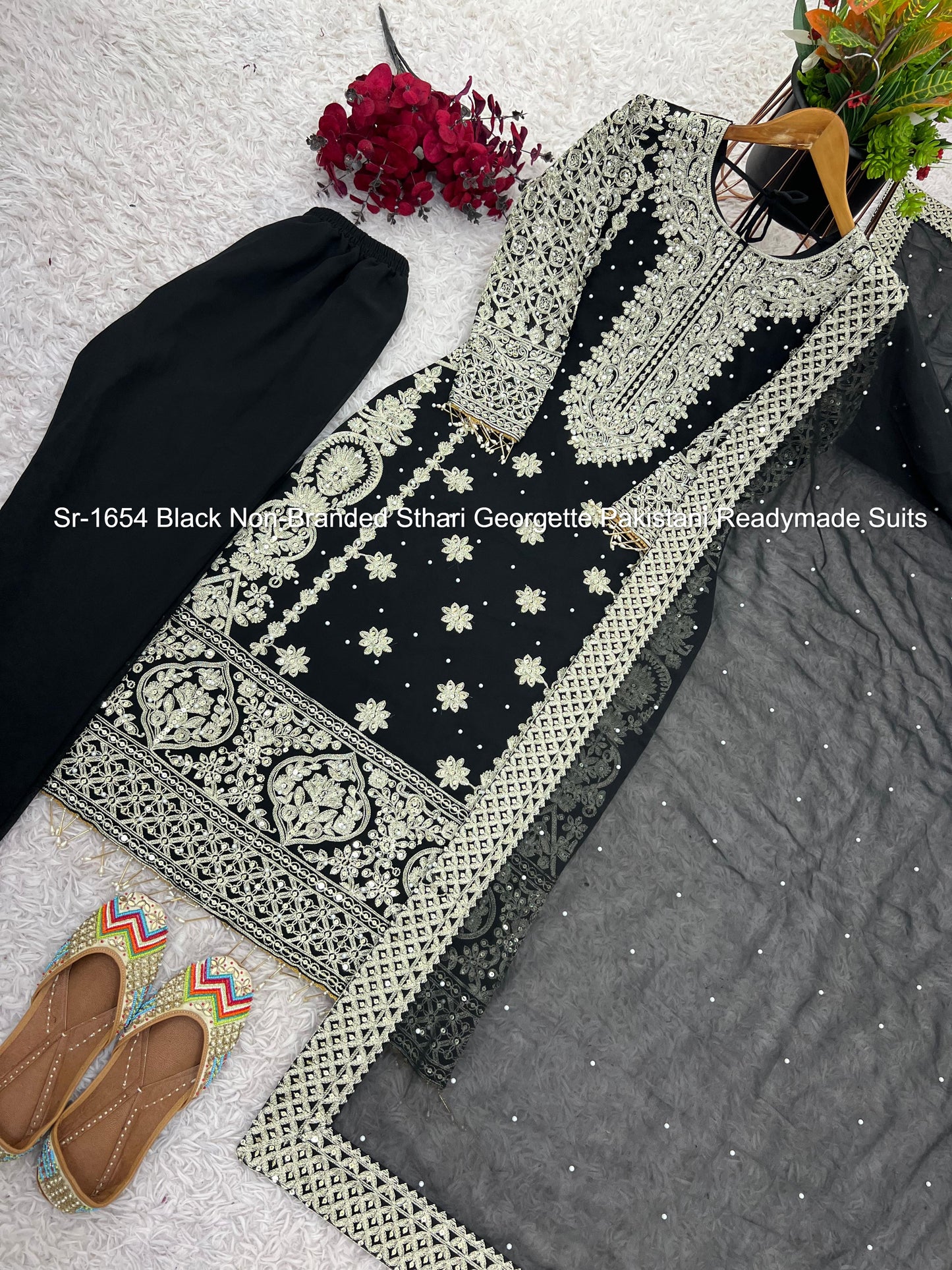 Sr-1654 Black Non-Branded Sthari Georgette Pakistani Readymade Suits