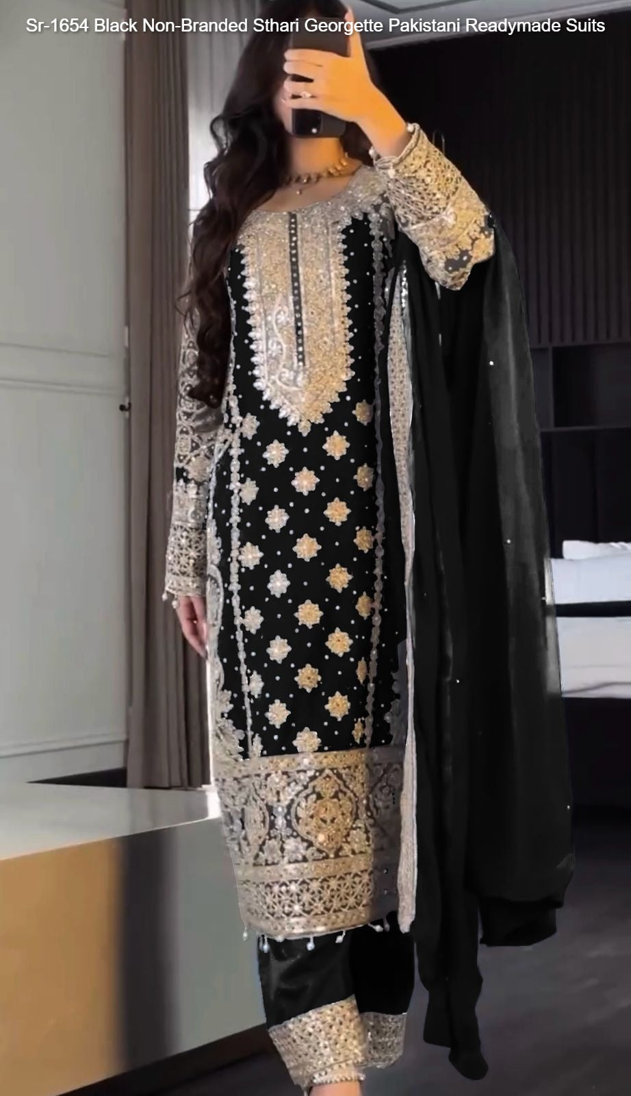 Sr-1654 Black Non-Branded Sthari Georgette Pakistani Readymade Suits