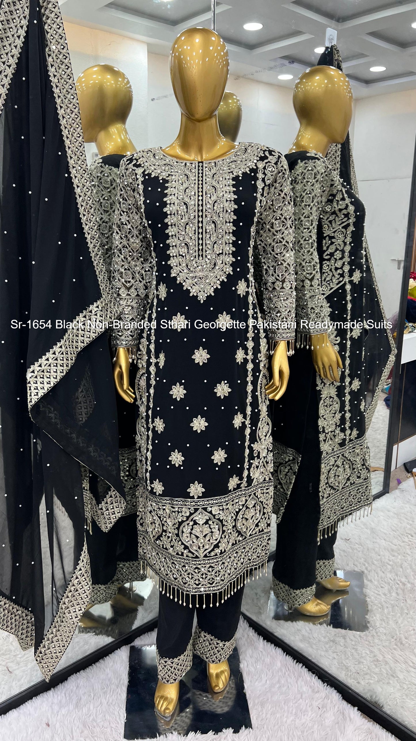 Sr-1654 Black Non-Branded Sthari Georgette Pakistani Readymade Suits