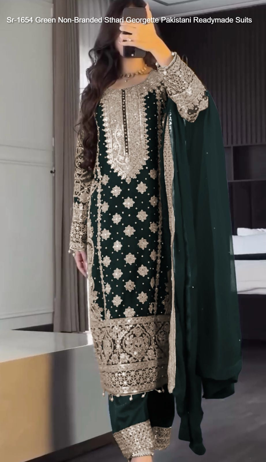 Sr-1654 Green Non-Branded Sthari Georgette Pakistani Readymade Suits