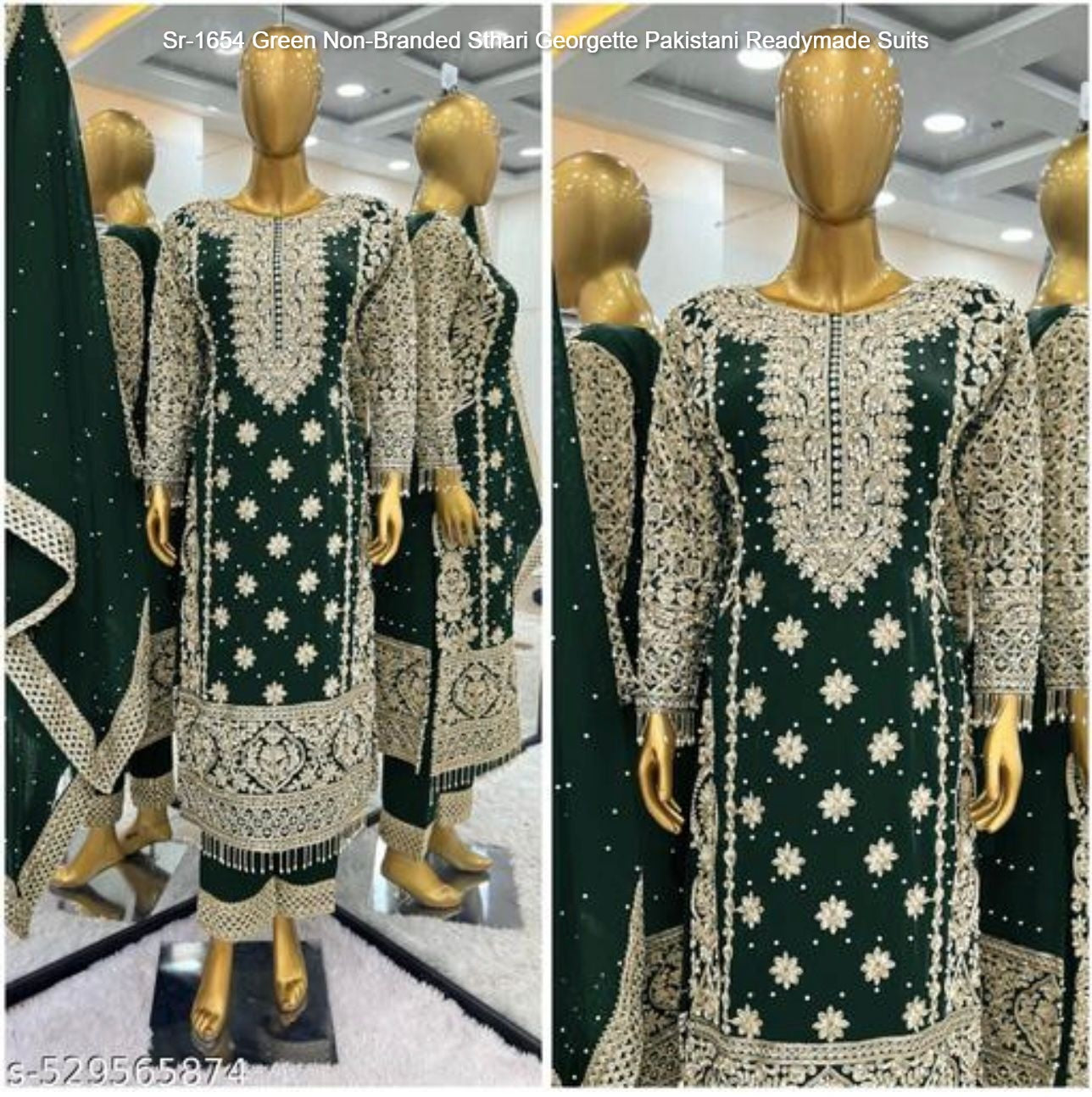 Sr-1654 Green Non-Branded Sthari Georgette Pakistani Readymade Suits