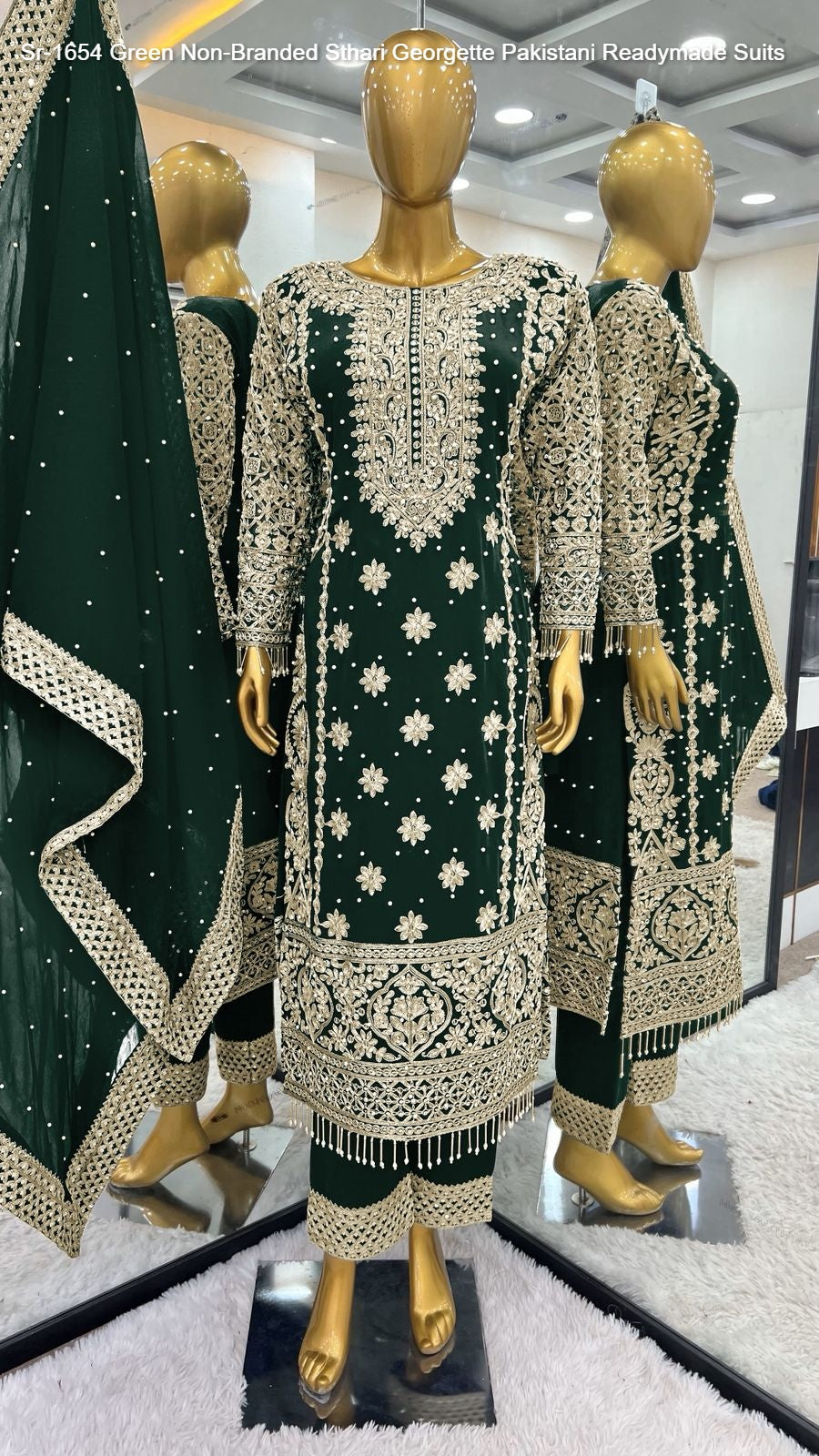 Sr-1654 Green Non-Branded Sthari Georgette Pakistani Readymade Suits