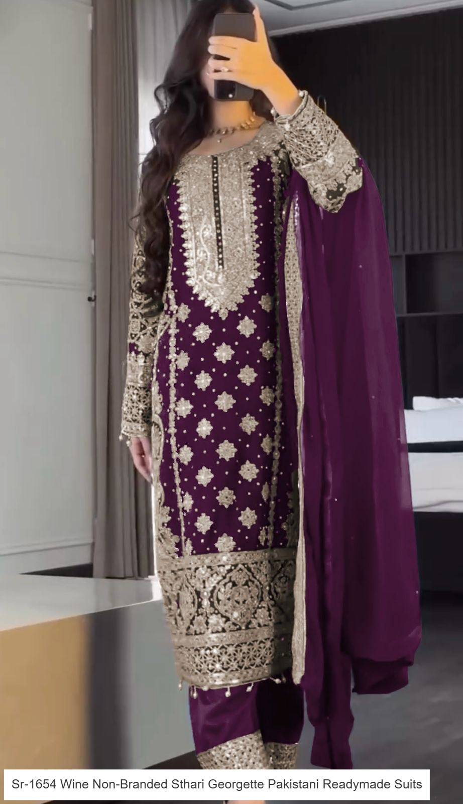 Sr-1654 Wine Non-Branded Sthari Georgette Pakistani Readymade Suits