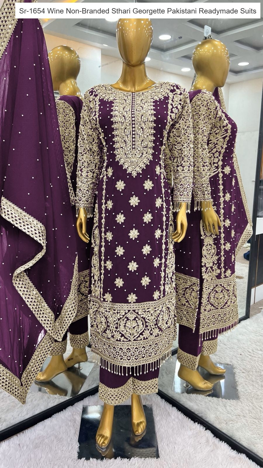 Sr-1654 Wine Non-Branded Sthari Georgette Pakistani Readymade Suits
