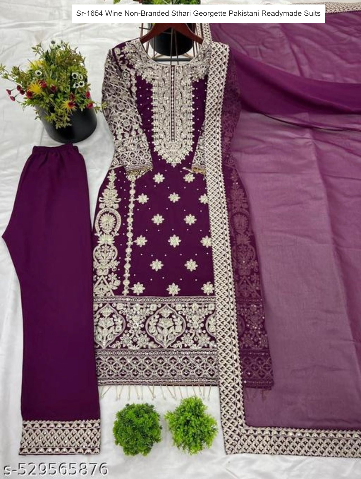 Sr-1654 Wine Non-Branded Sthari Georgette Pakistani Readymade Suits