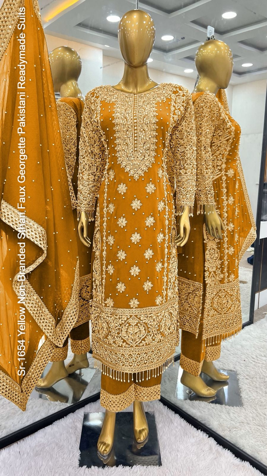 Sr-1654 Yellow Non-Branded Sthari Faux Georgette Pakistani Readymade Suits