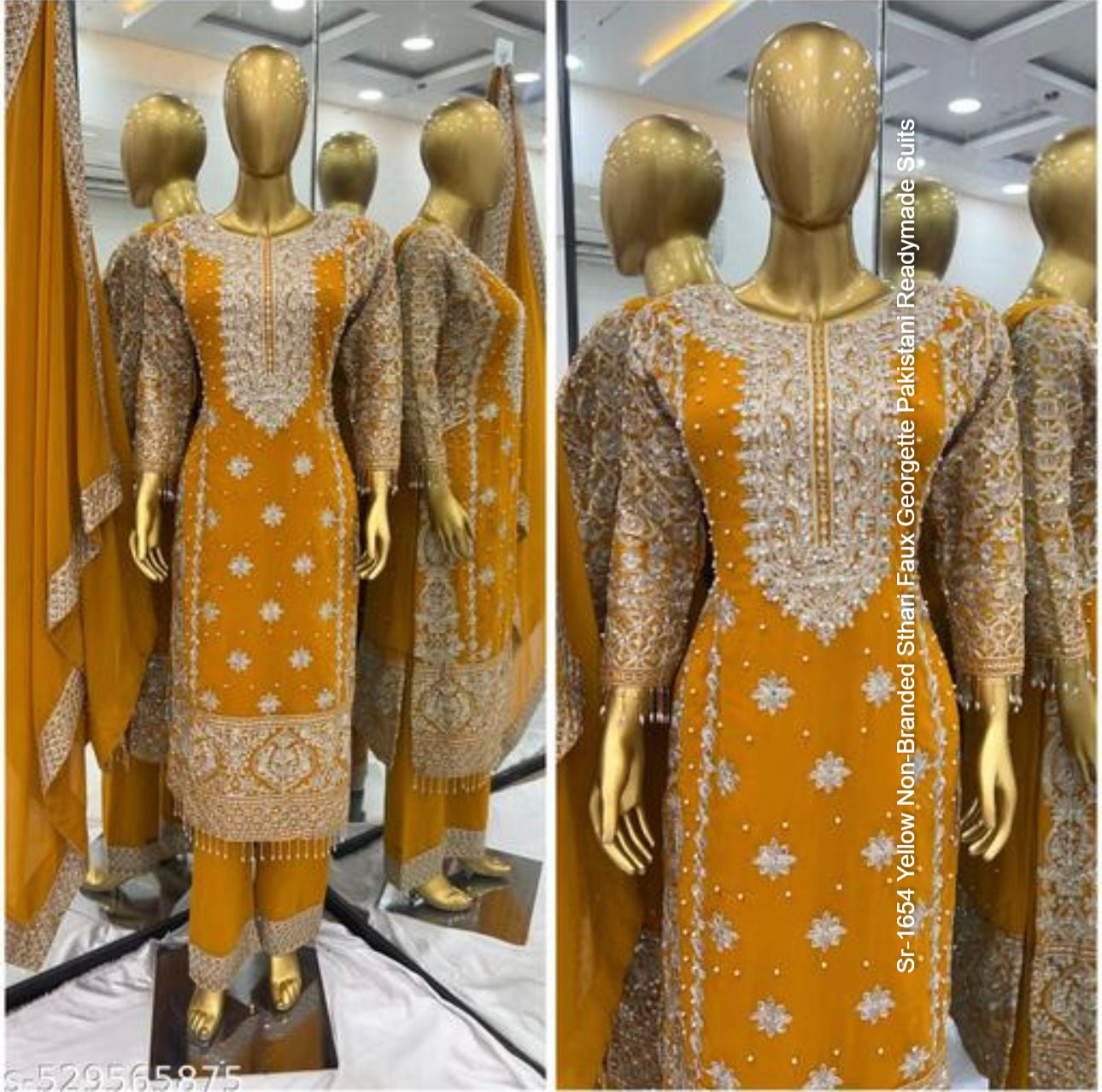 Sr-1654 Yellow Non-Branded Sthari Faux Georgette Pakistani Readymade Suits