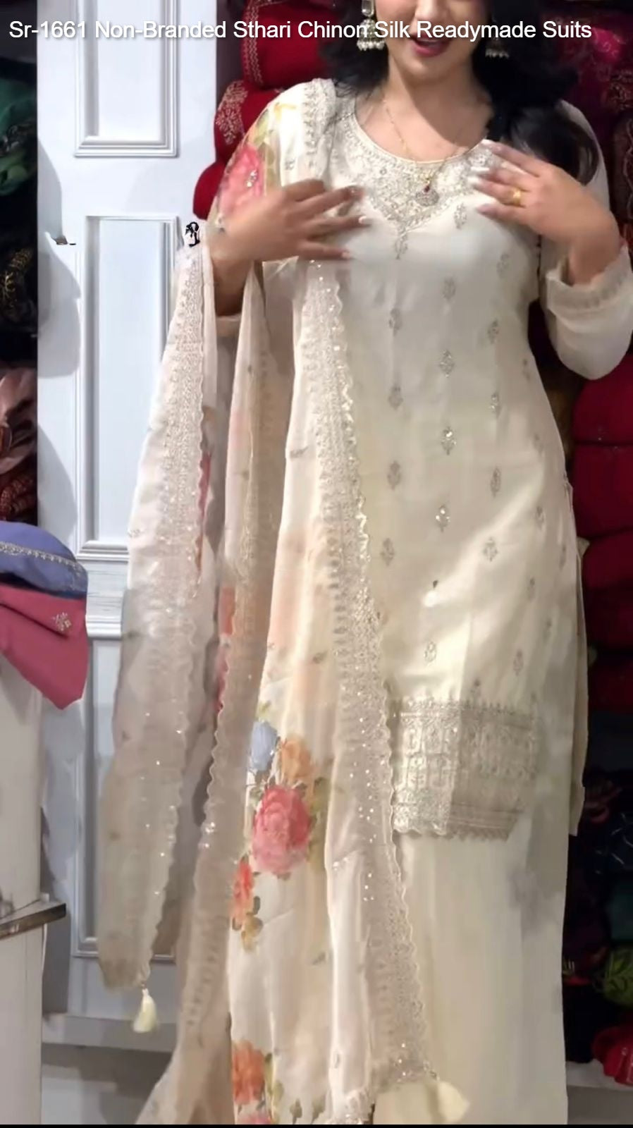 Sr-1661 Sthari Chinon Silk Readymade Suits