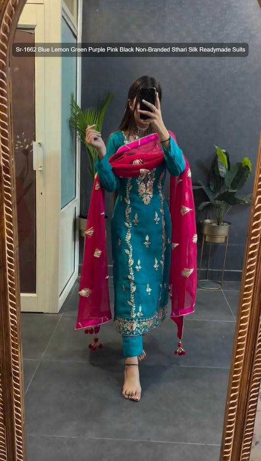 Sr-1662 Blue Lemon Green Purple Pink Black Non-Branded Sthari Silk Readymade Suits