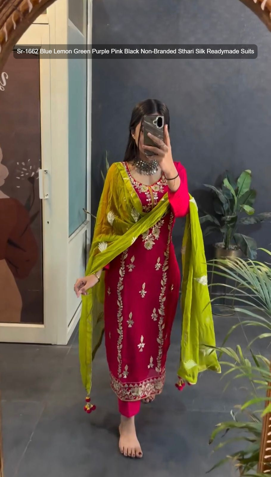 Sr-1662 Blue Lemon Green Purple Pink Black Non-Branded Sthari Silk Readymade Suits