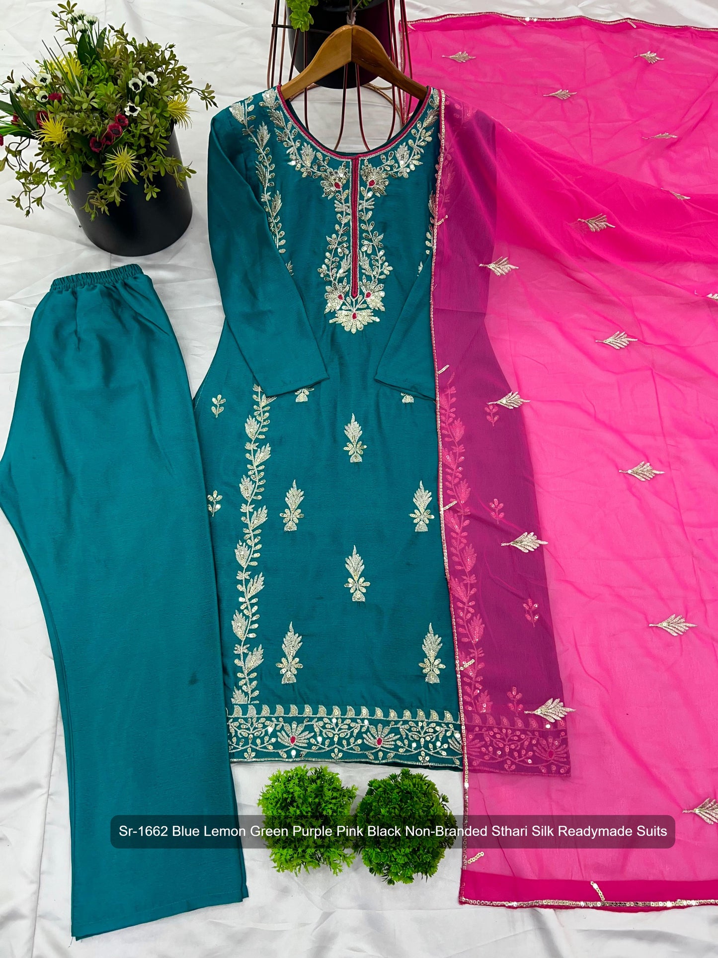 Sr-1662 Blue Lemon Green Purple Pink Black Non-Branded Sthari Silk Readymade Suits