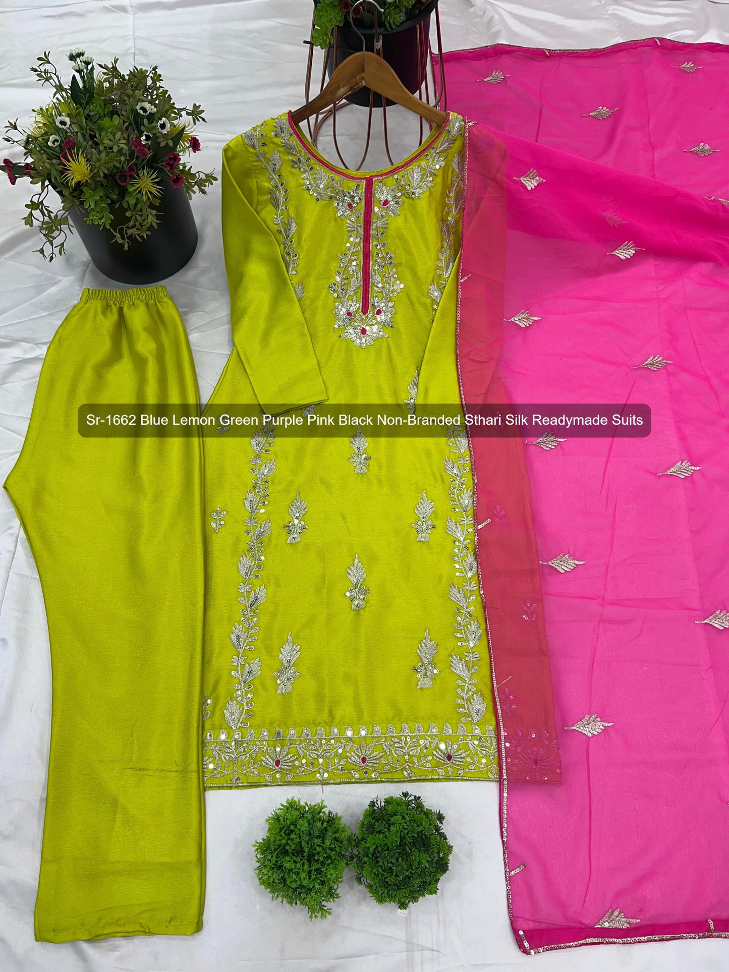 Sr-1662 Blue Lemon Green Purple Pink Black Non-Branded Sthari Silk Readymade Suits