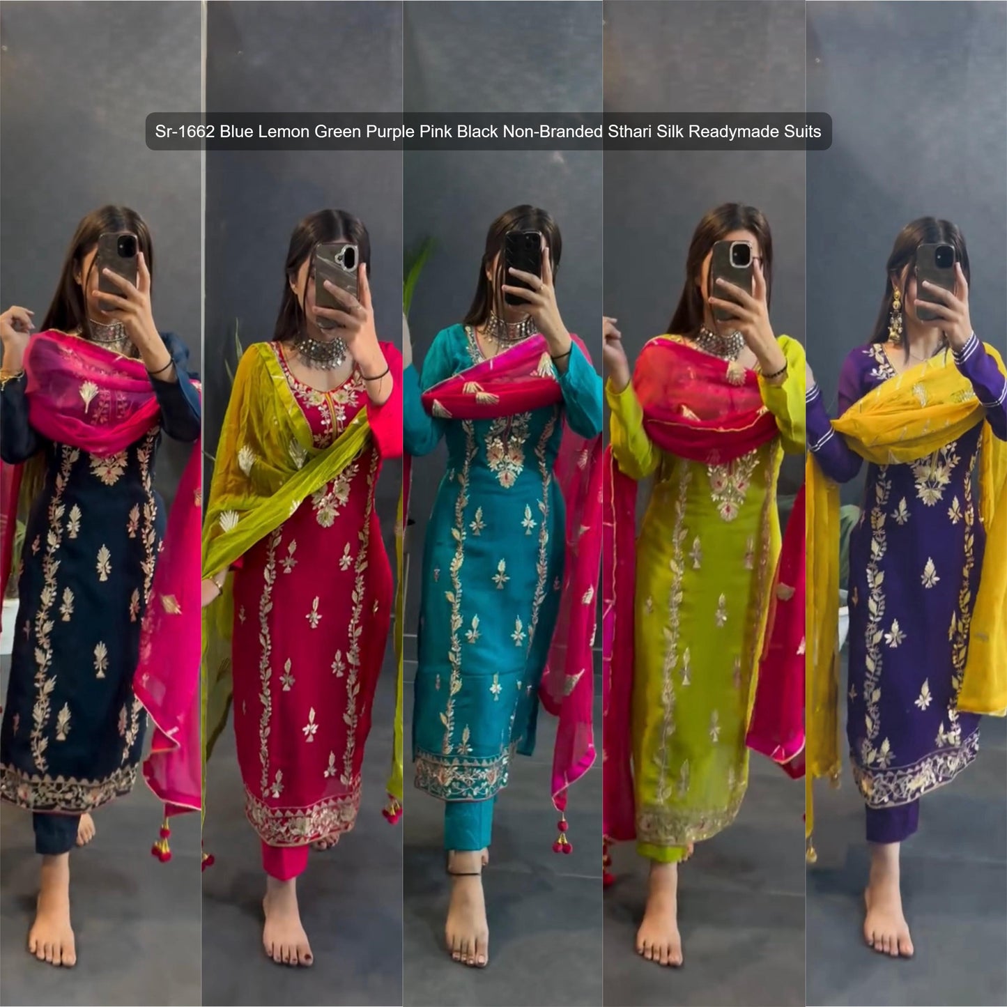 Sr-1662 Blue Lemon Green Purple Pink Black Non-Branded Sthari Silk Readymade Suits