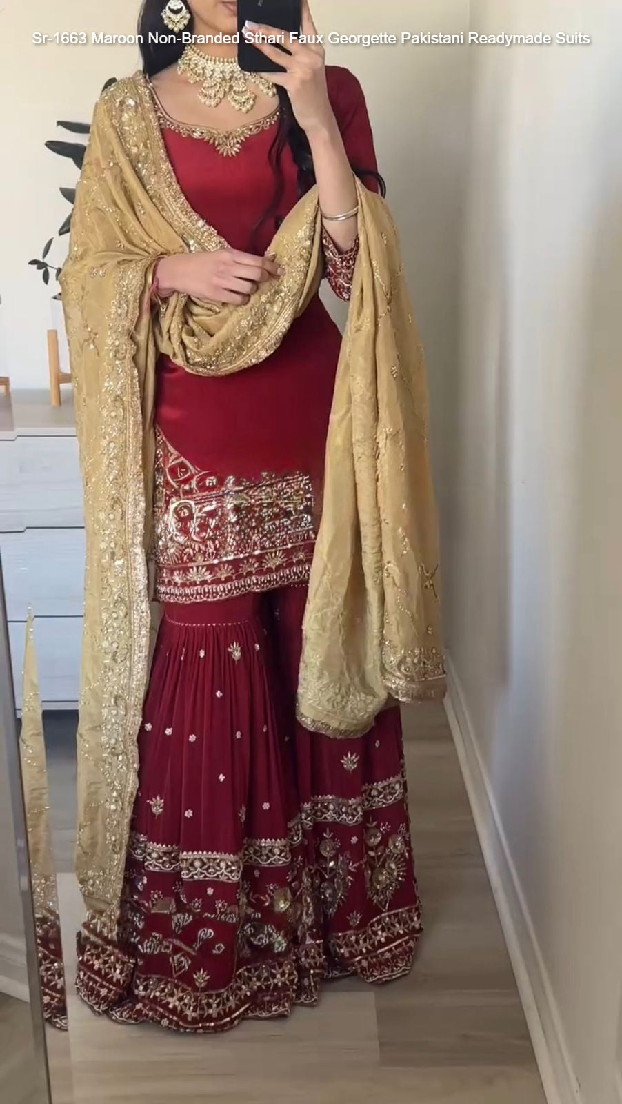 Sr-1663 Maroon Non-Branded Sthari Faux Georgette Pakistani Readymade Suits