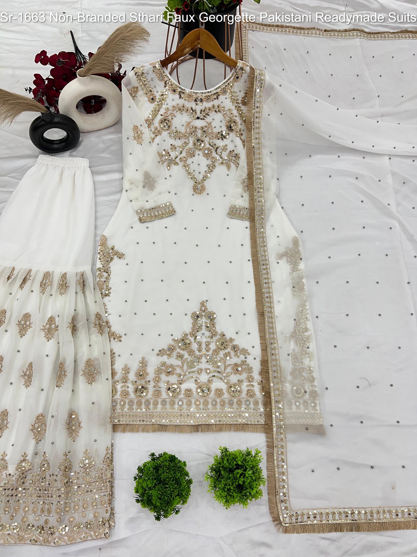 Sr-1663 Non-Branded Sthari Faux Georgette Pakistani Readymade Suits