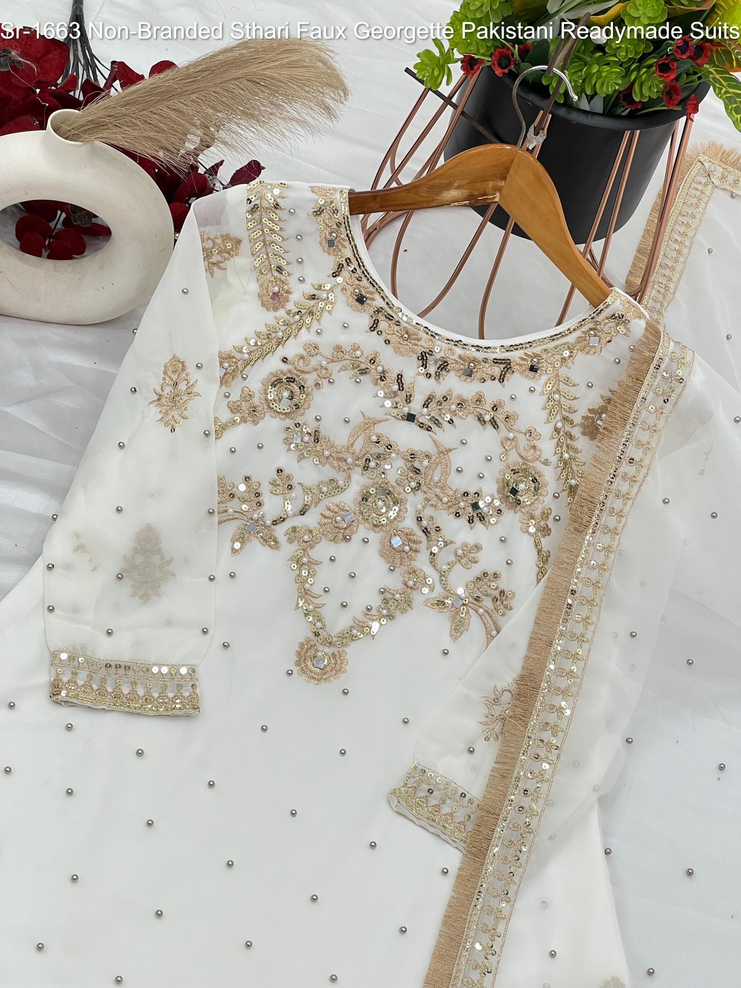 Sr-1663 Non-Branded Sthari Faux Georgette Pakistani Readymade Suits