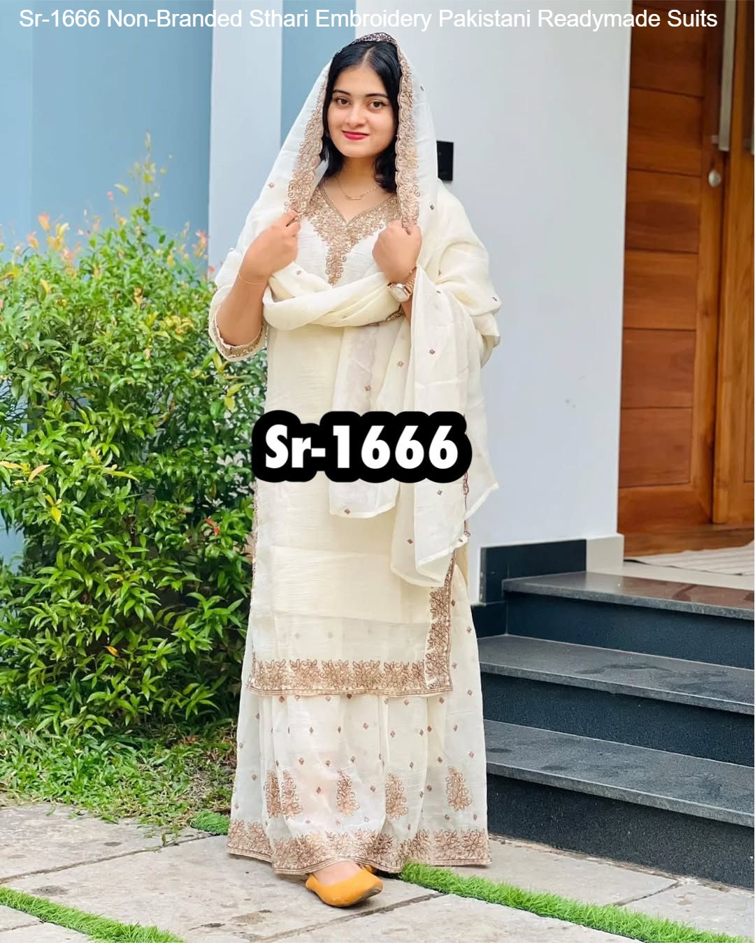 Sr-1666 White Non-Branded Sthari Embroidery Pakistani Readymade Suits