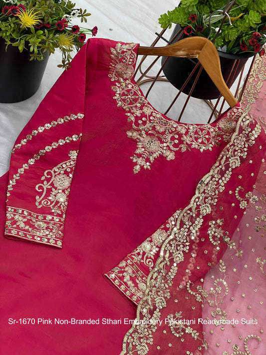 Sr-1670 Pink Non-Branded Sthari Embroidery Pakistani Readymade Suits