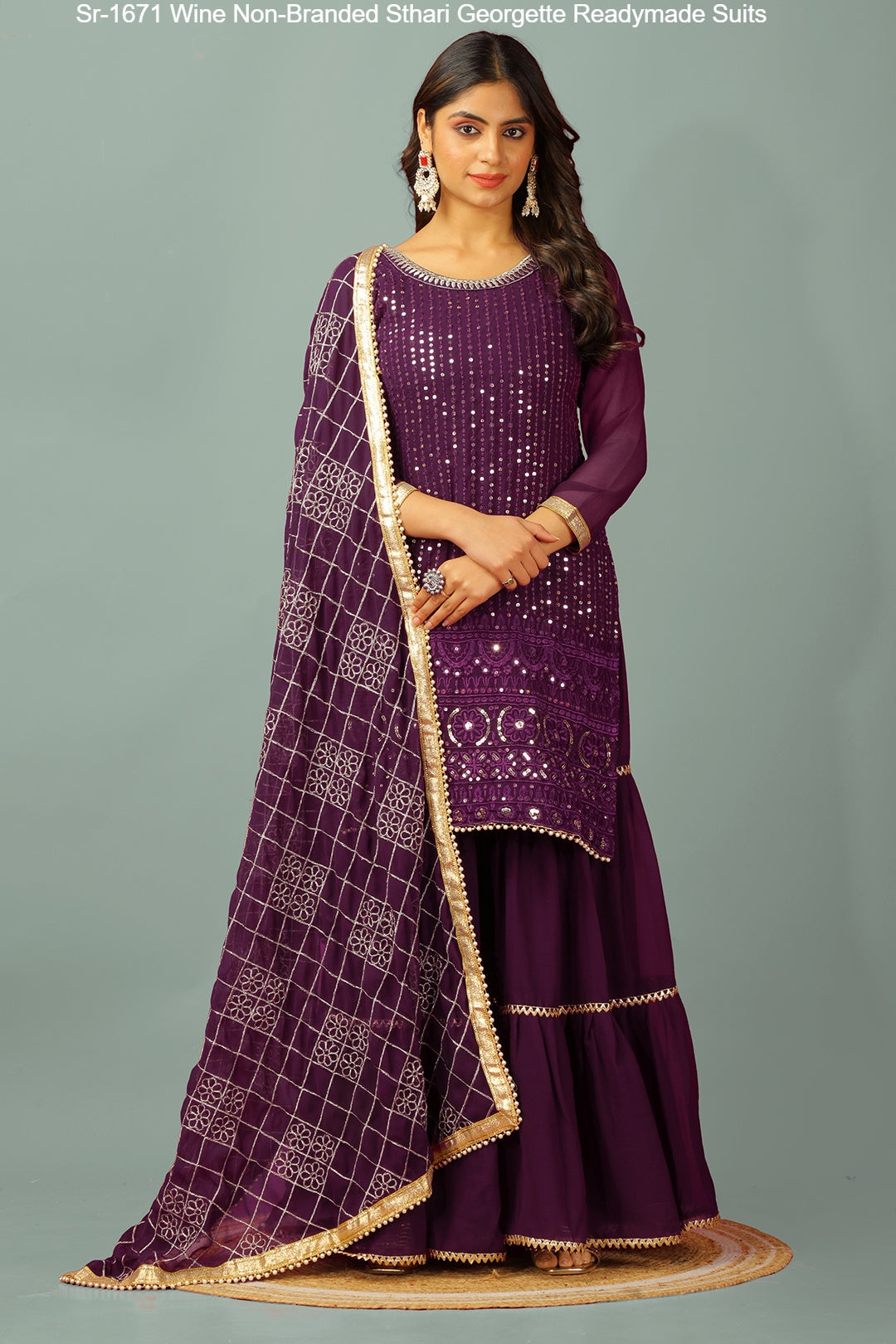 Sr-1671 Wine Non-Branded Sthari Georgette Readymade Suits