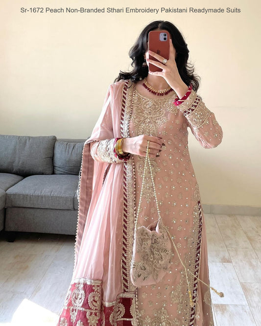 Sr-1672 Peach Non-Branded Sthari Embroidery Pakistani Readymade Suits