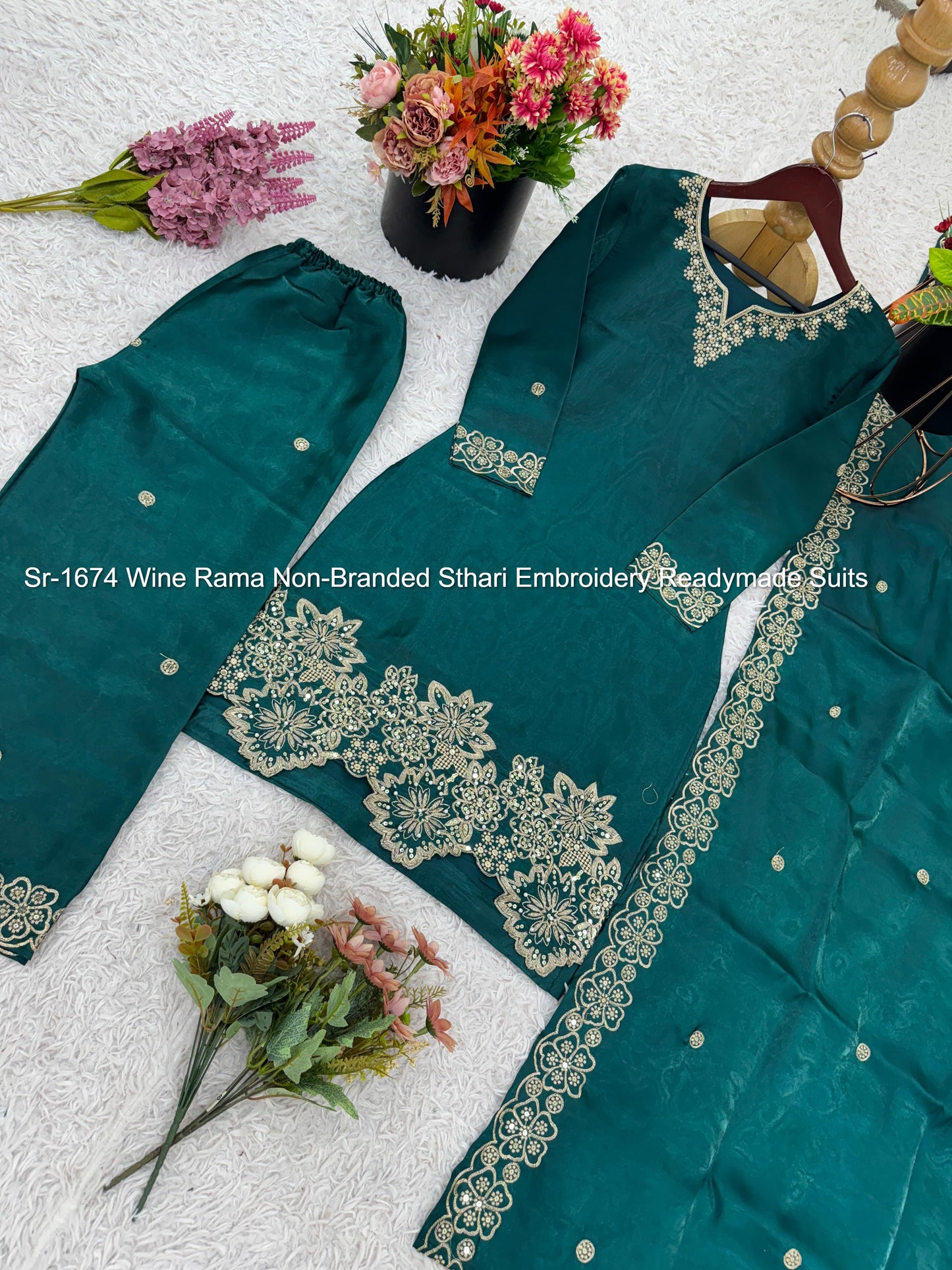 Sr-1674 Wine Rama Non-Branded Sthari Embroidery Readymade Suits