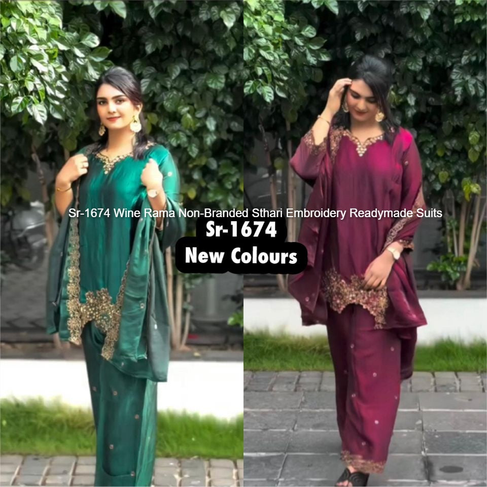 Sr-1674 Wine Rama Non-Branded Sthari Embroidery Readymade Suits