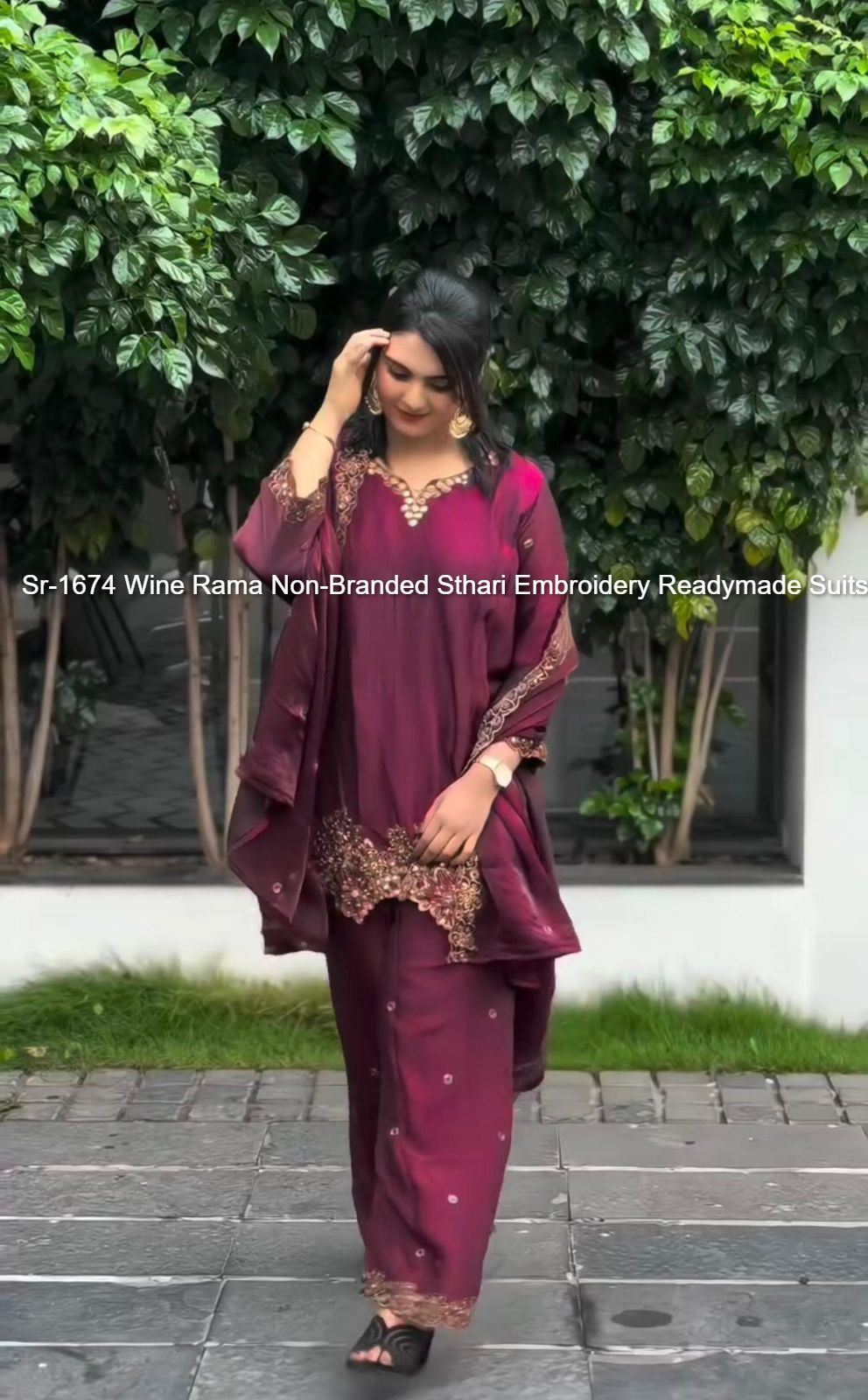 Sr-1674 Wine Rama Non-Branded Sthari Embroidery Readymade Suits