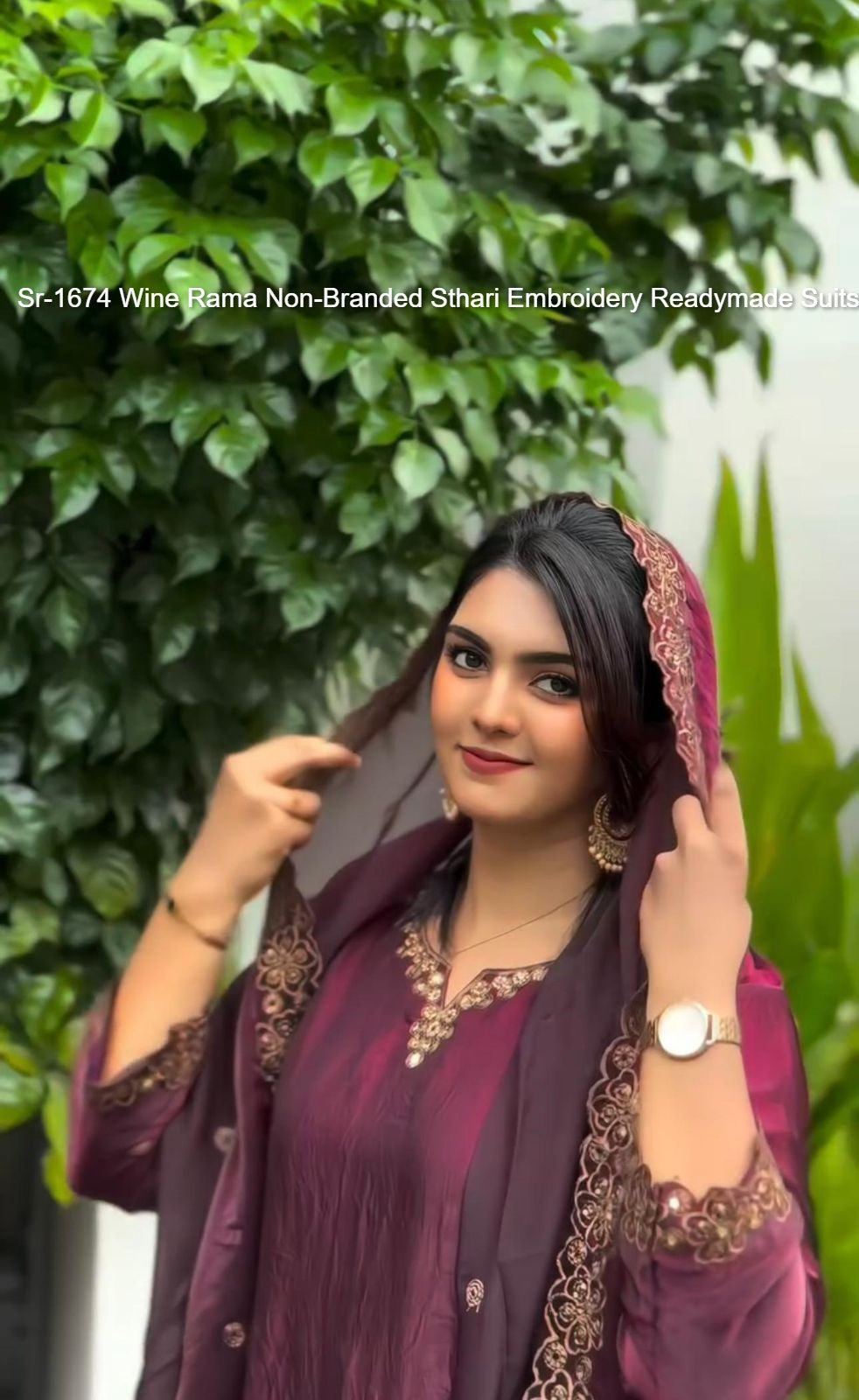 Sr-1674 Wine Rama Non-Branded Sthari Embroidery Readymade Suits
