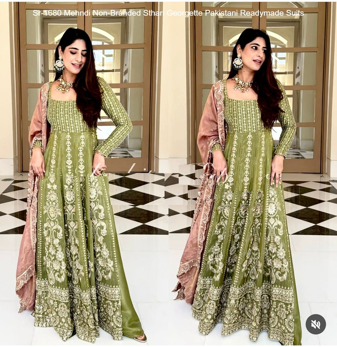 Sr-1680 Mehndi Non-Branded Sthari Georgette Pakistani Readymade Suits