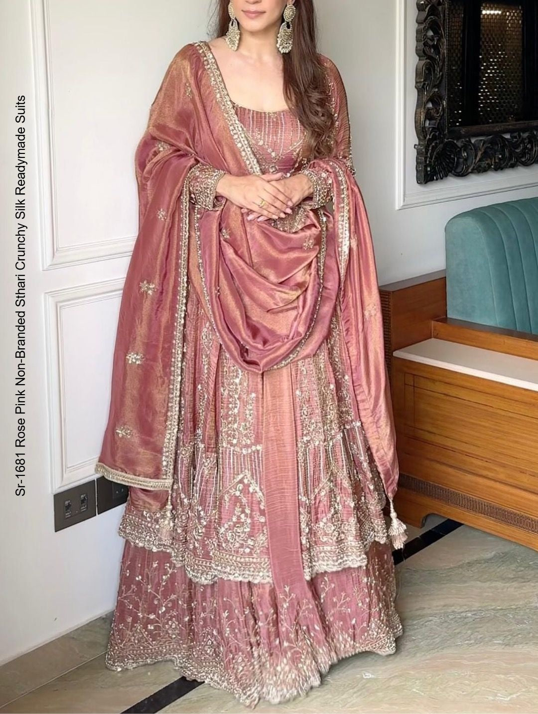 Sr-1681 Rose Pink Non-Branded Sthari Crunchy Silk Readymade Suits