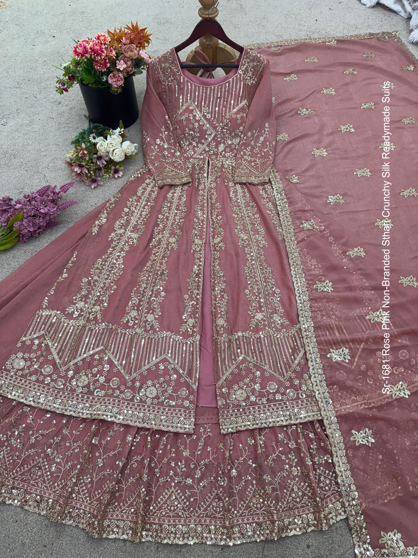 Sr-1681 Rose Pink Non-Branded Sthari Crunchy Silk Readymade Suits