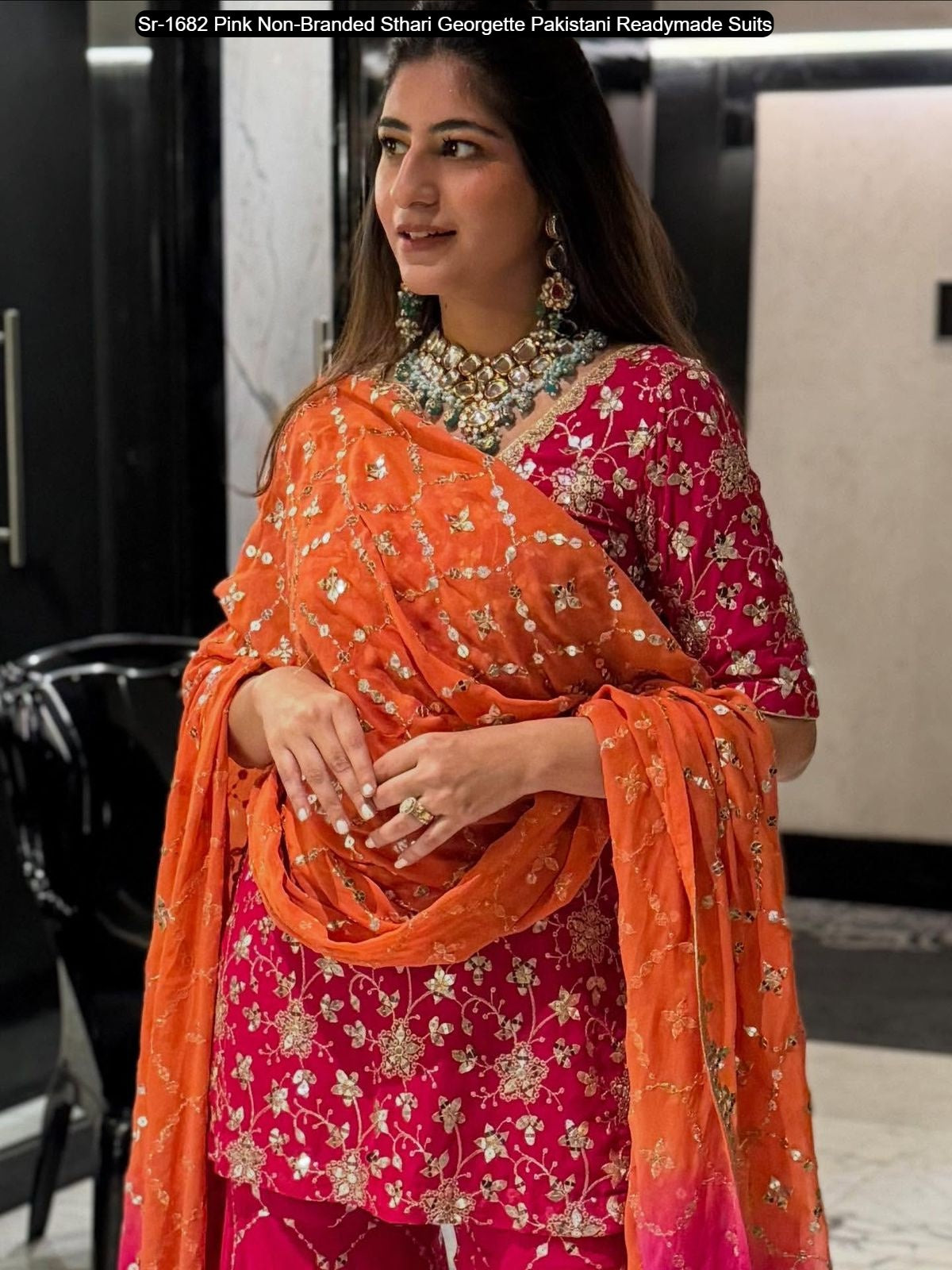 Sr-1682 Pink Non-Branded Sthari Georgette Pakistani Readymade Suits