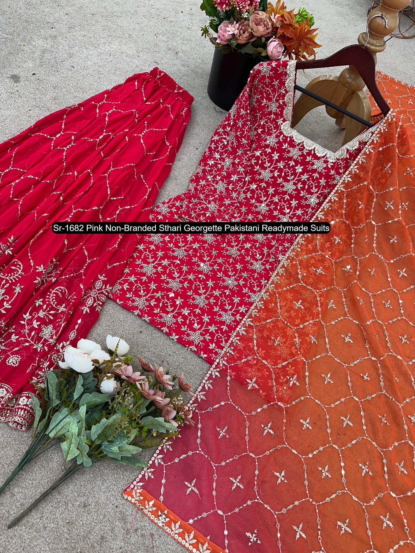 Sr-1682 Pink Non-Branded Sthari Georgette Pakistani Readymade Suits