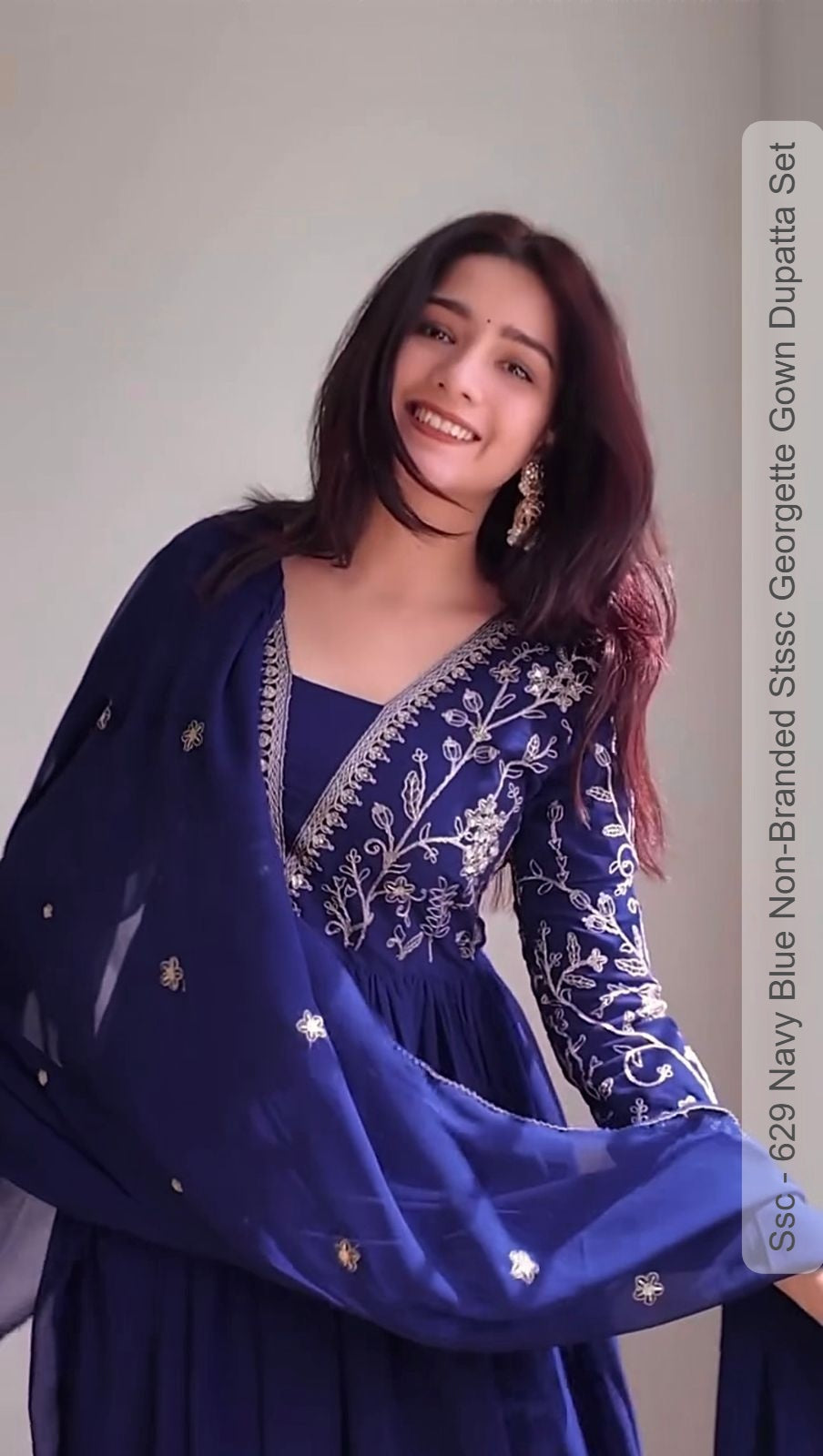 Ssc - 629 Navy Blue Non-Branded Stssc Georgette Gown Dupatta Set