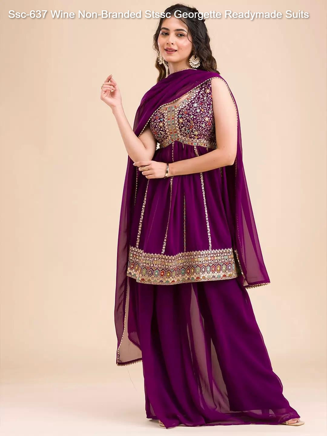 Ssc-637 Wine Non-Branded Stssc Georgette Readymade Suits