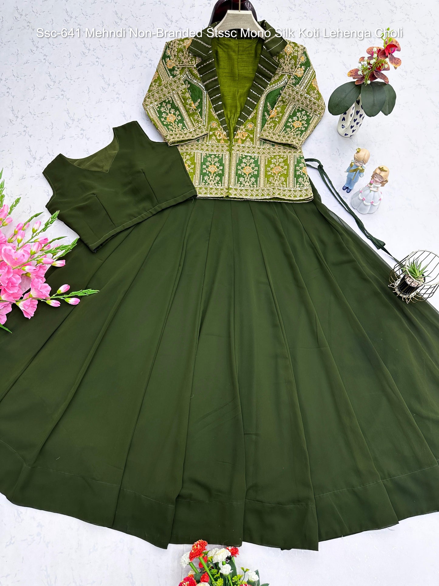 Ssc-641 Mehndi Non-Branded Stssc Mono Silk Koti Lehenga Choli