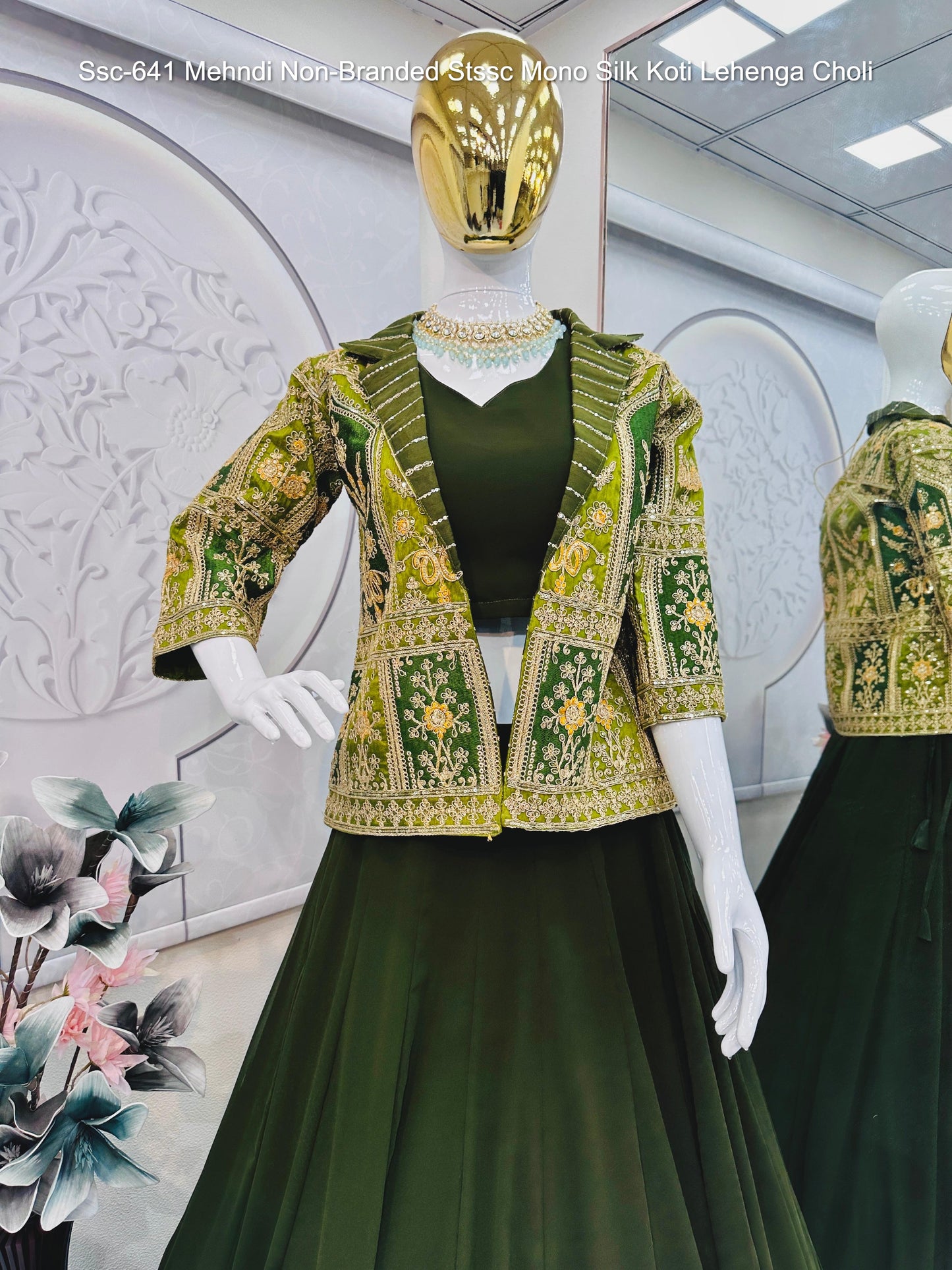 Ssc-641 Mehndi Non-Branded Stssc Mono Silk Koti Lehenga Choli