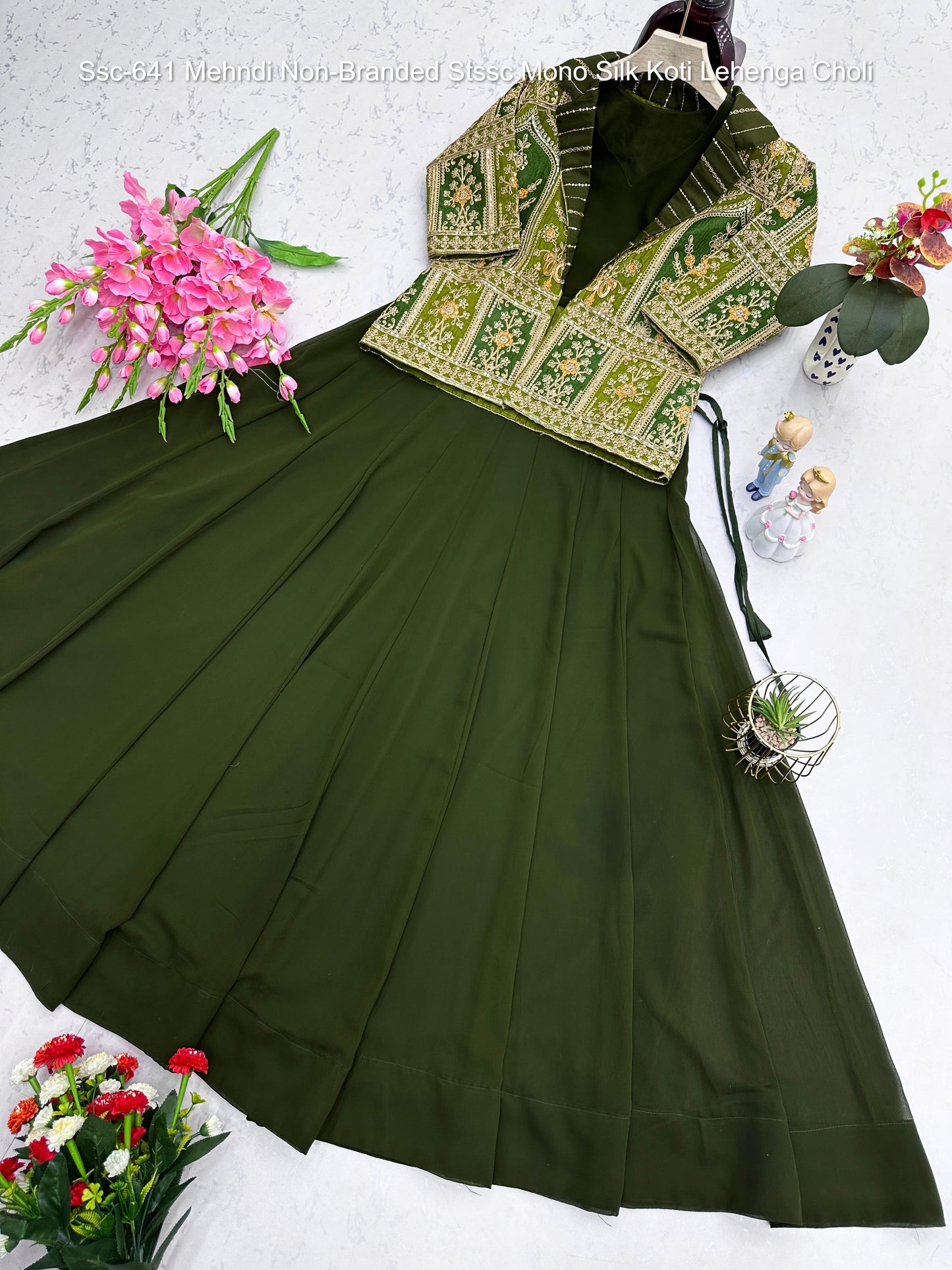 Ssc-641 Mehndi Non-Branded Stssc Mono Silk Koti Lehenga Choli