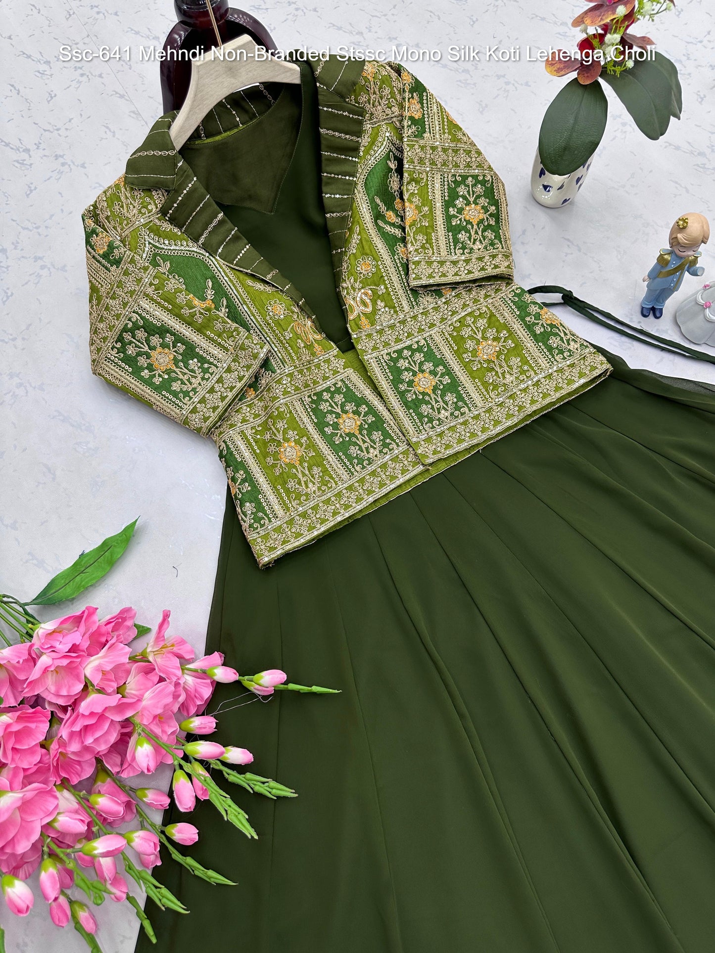 Ssc-641 Mehndi Non-Branded Stssc Mono Silk Koti Lehenga Choli
