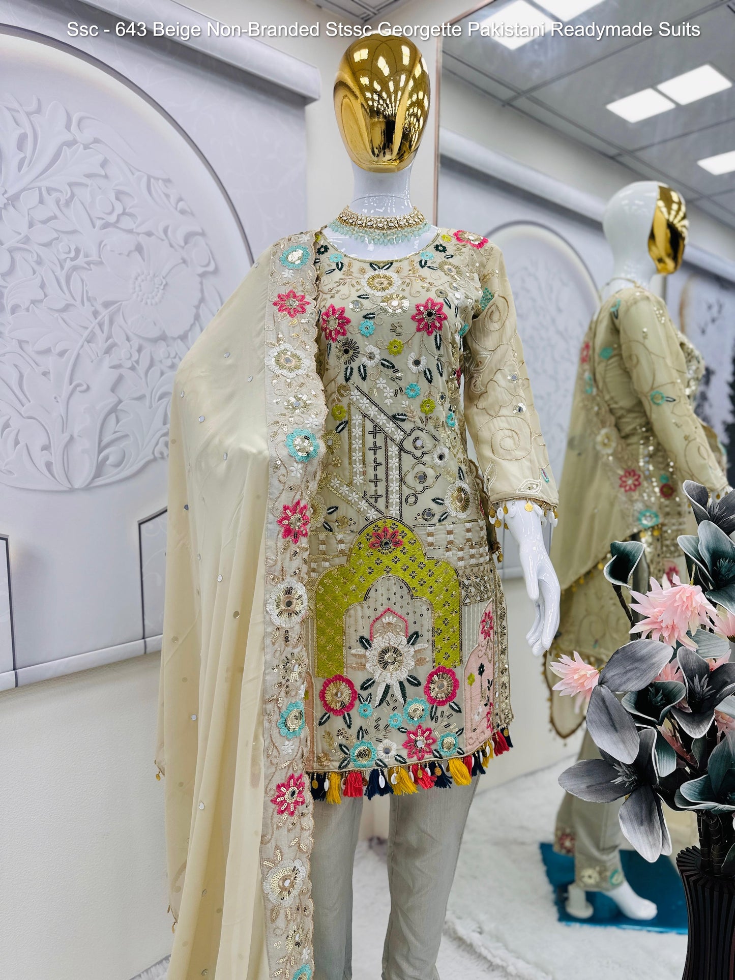 Ssc - 643 Beige Non-Branded Stssc Georgette Pakistani Readymade Suits