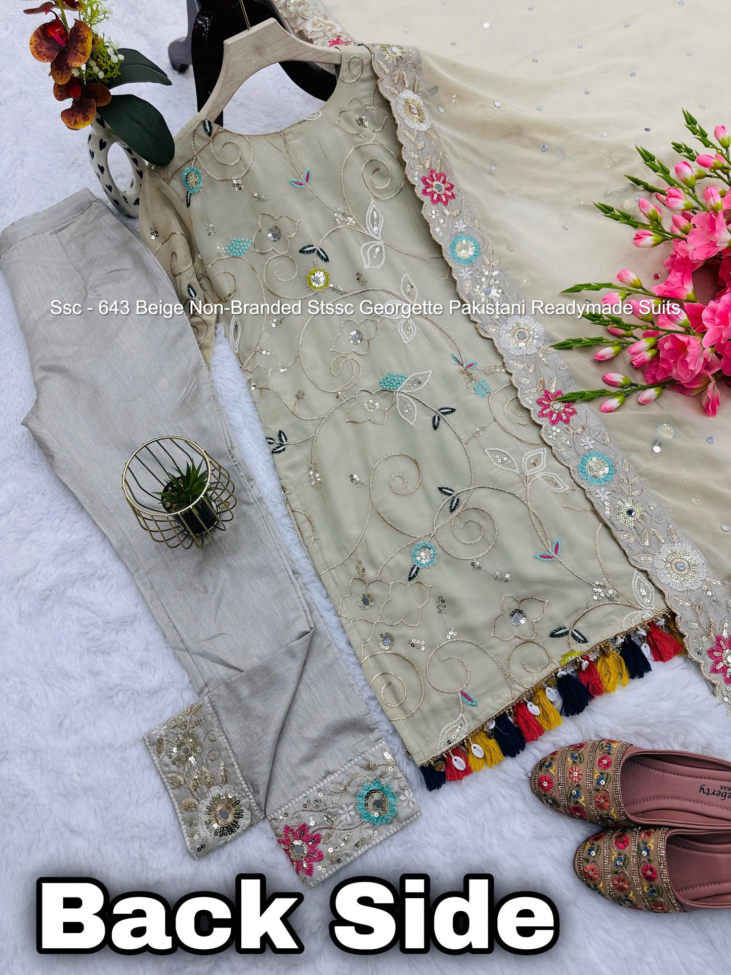 Ssc - 643 Beige Non-Branded Stssc Georgette Pakistani Readymade Suits