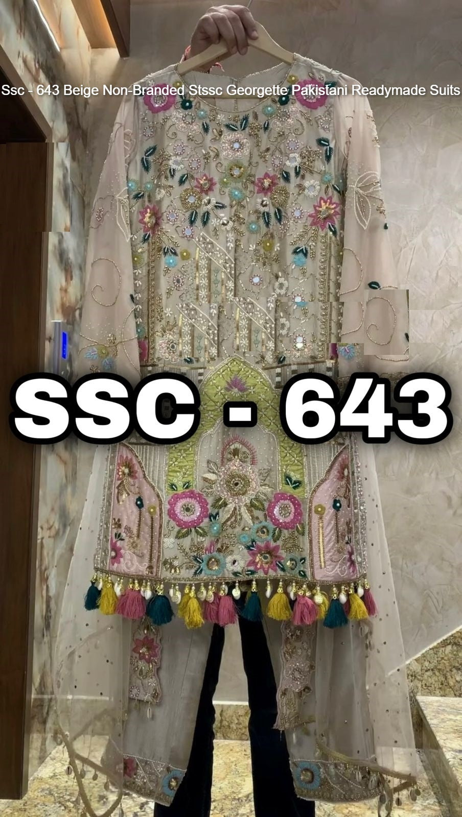 Ssc - 643 Beige Non-Branded Stssc Georgette Pakistani Readymade Suits