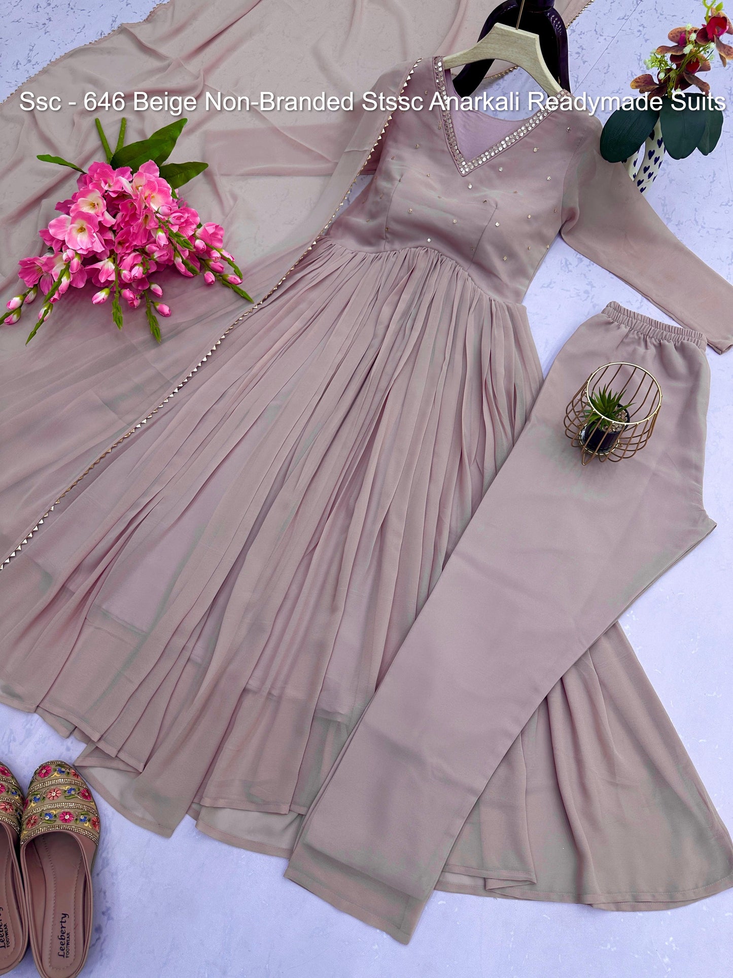 Ssc - 646 Beige Non-Branded Stssc Anarkali Readymade Suits
