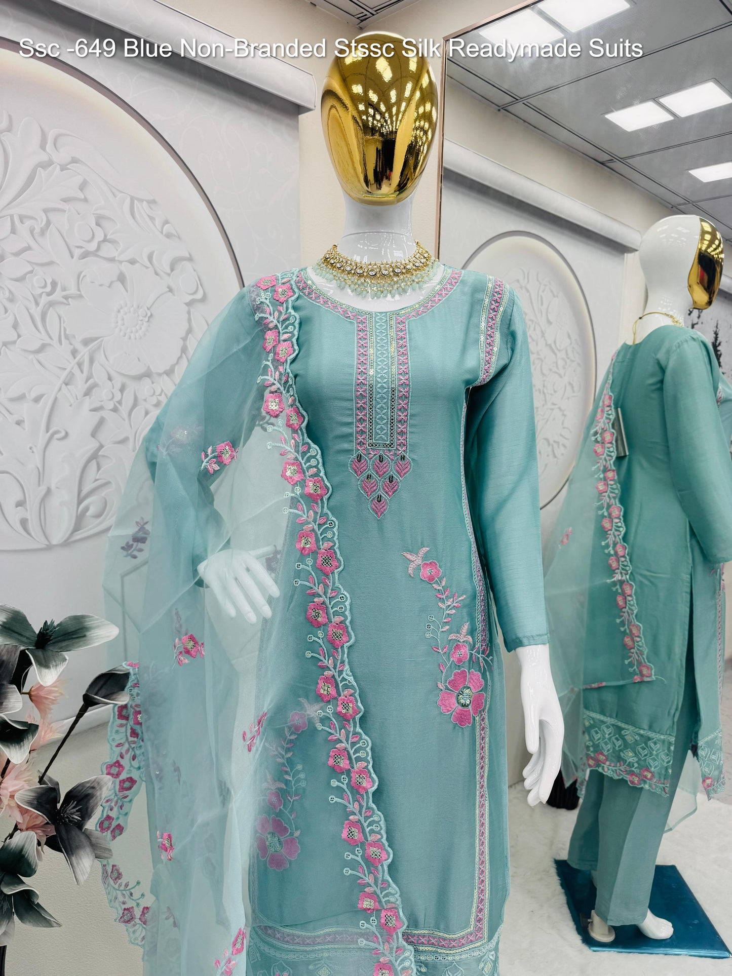 Ssc -649 Blue Non-Branded Stssc Silk Readymade Suits