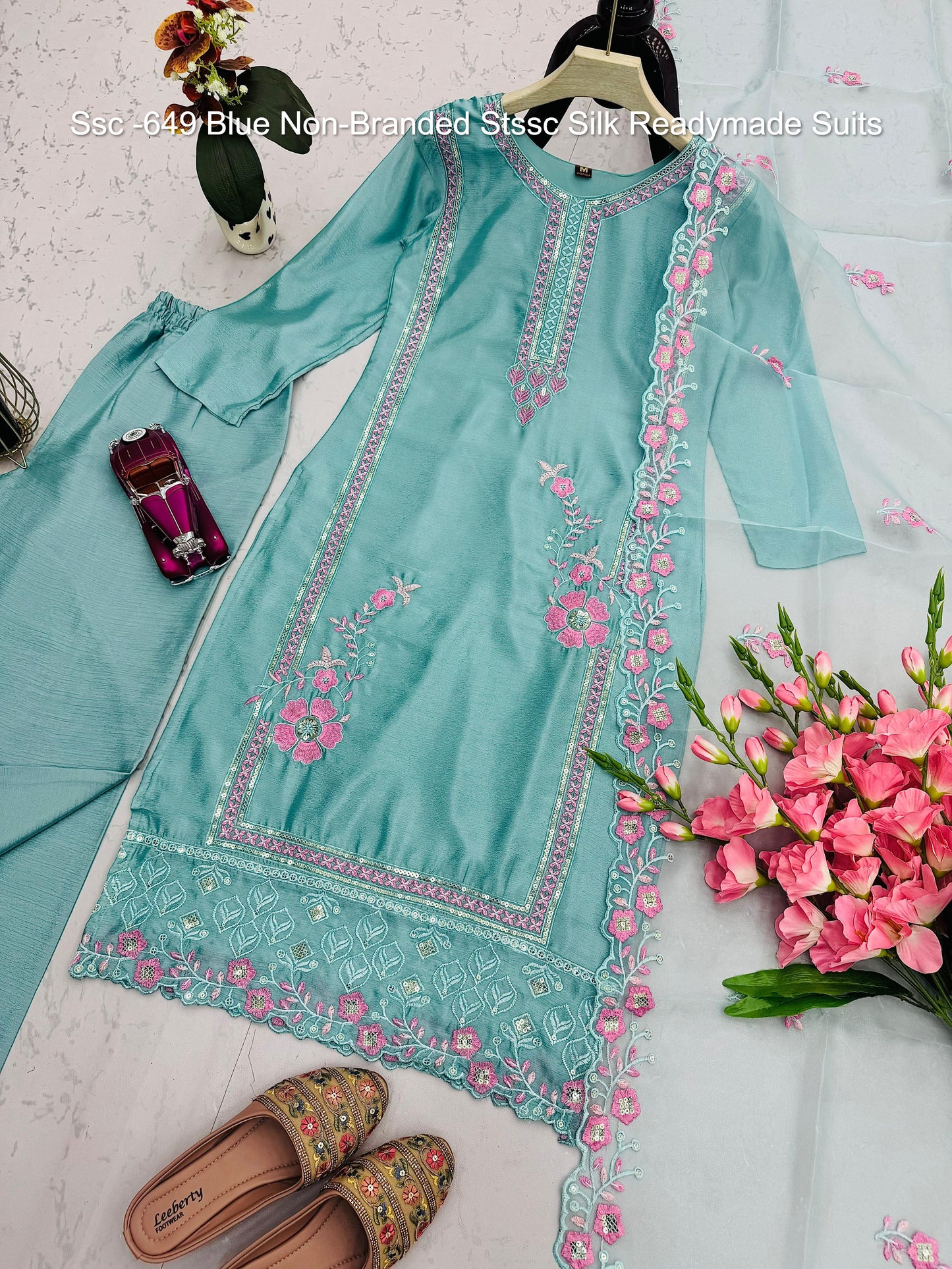 Ssc -649 Blue Non-Branded Stssc Silk Readymade Suits