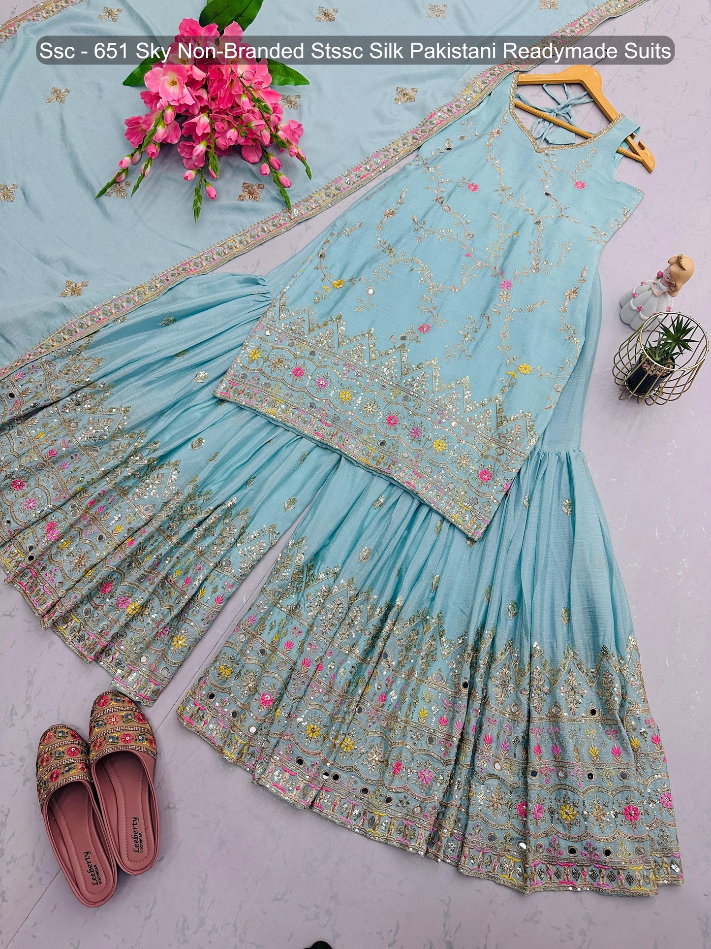 Ssc - 651 Sky Non-Branded Stssc Silk Pakistani Readymade Suits