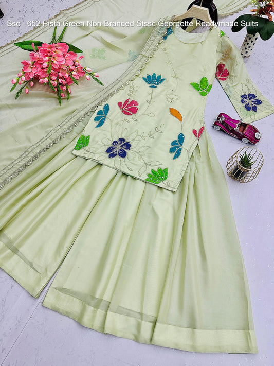 Ssc - 652 Pista Green Non-Branded Stssc Georgette Readymade Suits