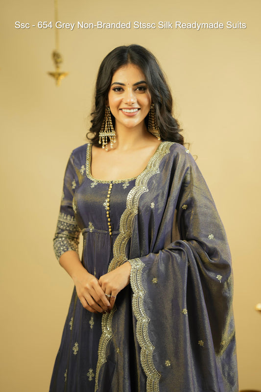 Ssc - 654 Grey Non-Branded Stssc Silk Readymade Suits