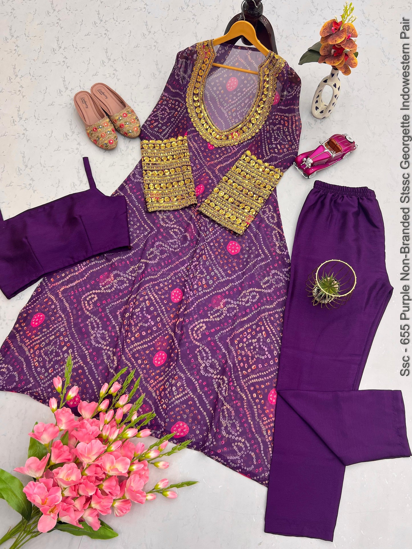 Ssc - 655 Purple Non-Branded Stssc Georgette Indowestern Pair
