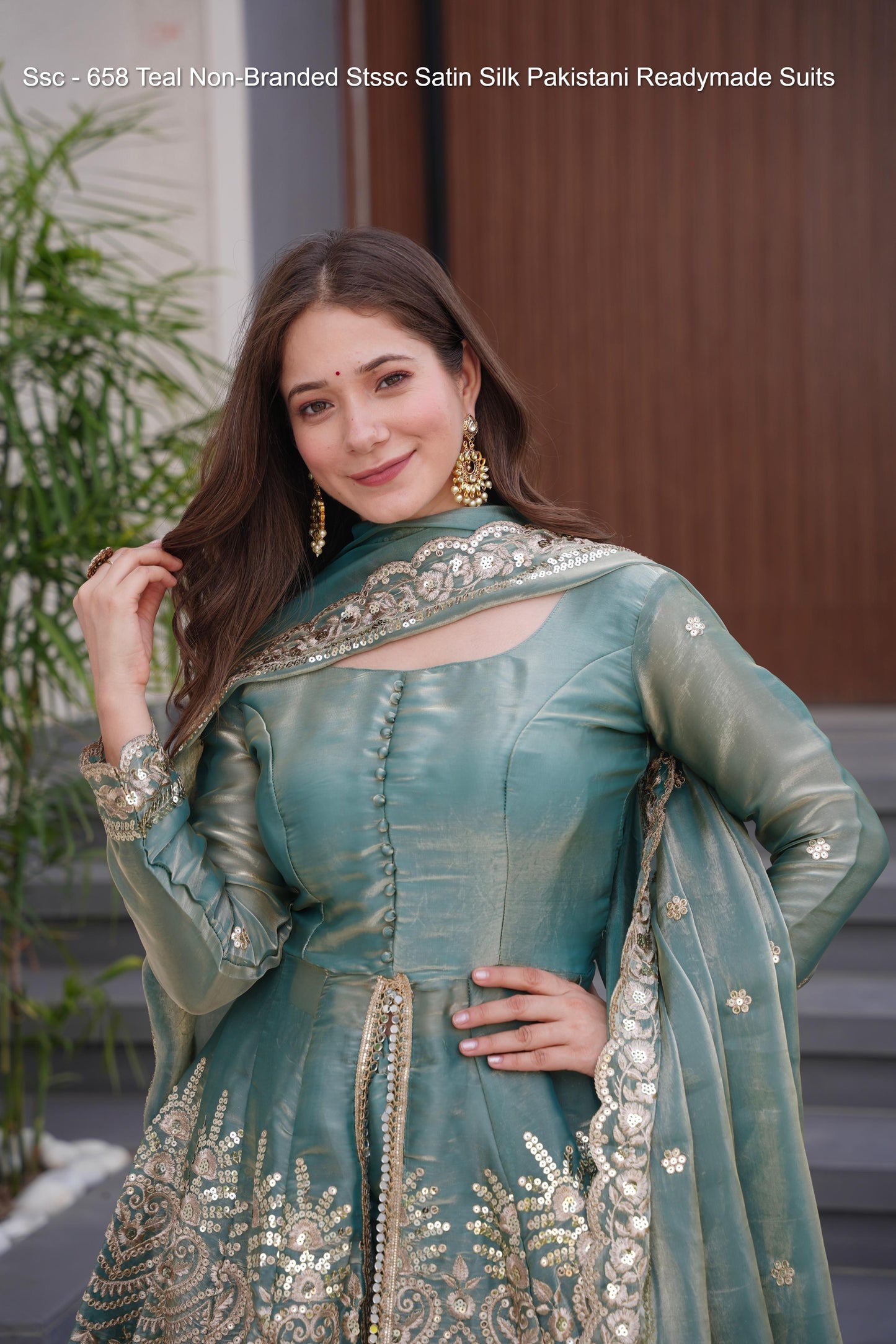 Ssc - 658 Teal Non-Branded Stssc Satin Silk Pakistani Readymade Suits